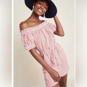 🇺🇸 NWT red white blue Checked off the shoulder gingham romper XS